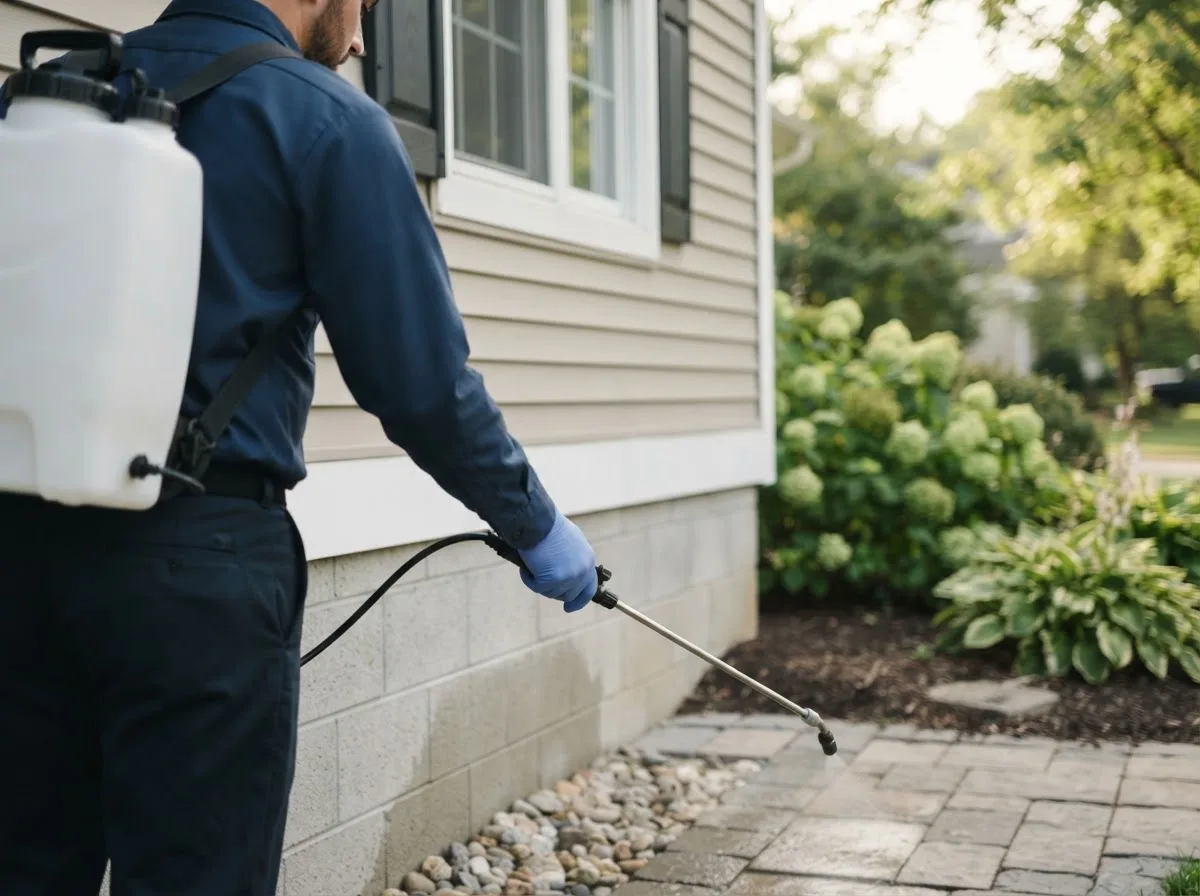 Pest control technician inspecting a home in Potter, WI